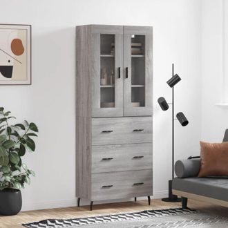 vidaXL Vidaxl - Aparador Alto Madera Contrachapada Gris Sonoma 69,5x34x180 Cm