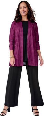 Jessica London Stretch Knit Maxi Skirt in Raspberry Mini Houndstooth at Nordstrom, Size 32P