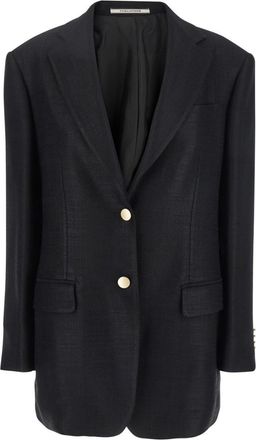 Tagliatore Black Solid Notched Lapel Blazer