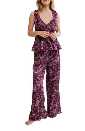 Free People Tangled Lights Ruffle Pajamas in Wine Combo at Nordstrom Rack, Size X-Small
