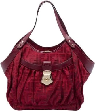Fendi Pre-owned Vintage Canvas Tote - Dames - Vintage Schoudertas - Rood - ONE Size - Leer - Vintage