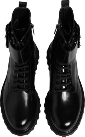 Dolce & Gabbana Mens Black Leather Lace Up Mid Calf Boots Shoes
