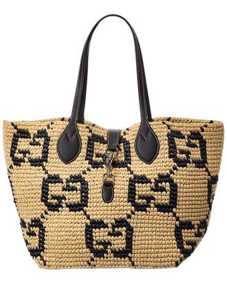 Gucci Dnu Pack Gucci Medium Woven Leather-Trim Tote