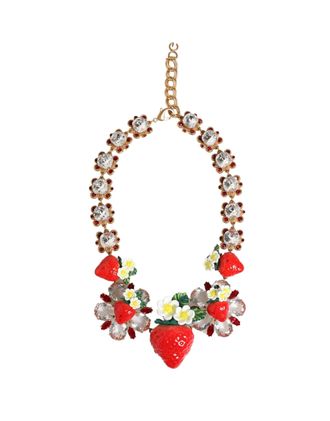Dolce & Gabbana Gold Brass FRUIT Pendants Flowers Crystal Logo Womens Necklace