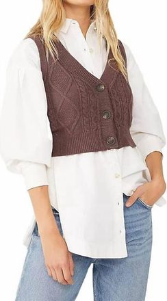 Free People Denson Cable Vest In Black Raisin