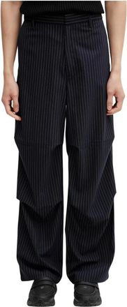 Filling Pieces Pinstripe Wijde Broek - Heren - Wijde Broeken - Blauw - L - Wol - Broeken