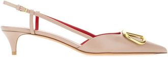 Valentino Garavani Vlogo Signature Calfskin Slingback Pump 40mm - Dames - Pumps - Beige - 40 EU - Leer - Schoenen