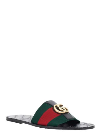 Gucci Mens Sandals Riviera Black Leather And Tech Fabric