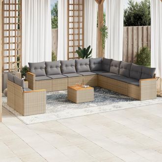 vidaXL Juego De Sof&aacute;s Jard&iacute;n Con Cojines Beige Mezcla 12 Pzas Rat&aacute;n Pe Vidaxl