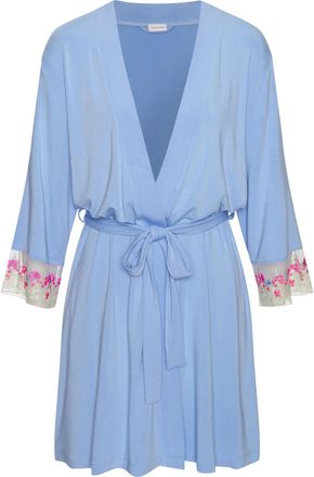 Lascana Kimono LASCANA, Damen, Gr. 32/34, blau (hellblau), Viskose, unifarben, Kurzform, Hausm&auml;ntel Kimono, mit sch&ouml;nen Spitzeneins&auml;tzen