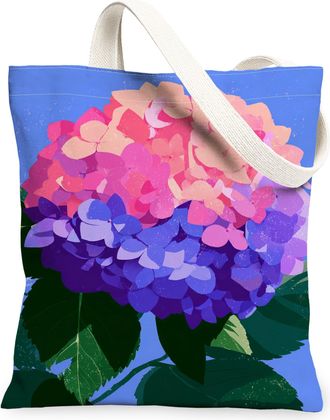 Generic Floral Canvas Tote Bags, Hydrangea Design Reusable Grocery Bags, Lightweight Washable Shoulder Strap Canvas for Travel Outd, Blue, 13x15 Inch