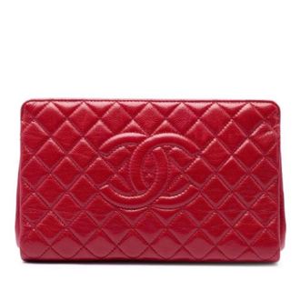 Chanel Pre-owned Quilted Caviar Leather Clutch - Dames - Pre-owned - Rood - Maat: ONE Size Leer