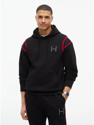 Tommy Hilfiger Mens H-Logo Patch Pique Hoodie - Black - XL