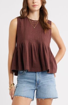 Treasure & Bond Sleeveless Pleated Linen Blend Top in Brown Malicacia at Nordstrom, Size Xx-Small