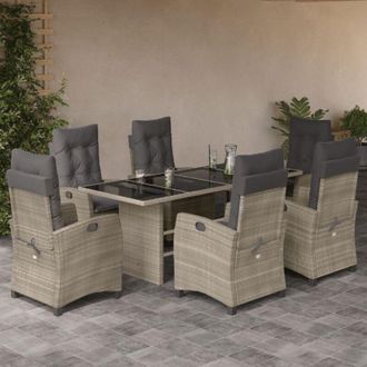 vidaXL Set Comedor Jard&iacute;n 7 Pzas Y Cojines Rat&aacute;n Sint&eacute;tico Gris Claro Vidaxl