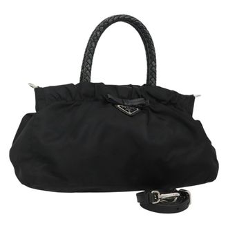 Prada Convertible Bow Tote Tessuto Black Nylon Handbag (Pre-Owned)