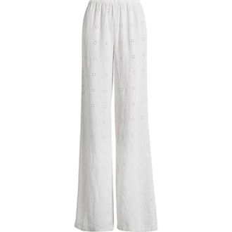 LoveShackFancy Cinna Linen Eyelet Pants in Optic White at Nordstrom, Size Xx-Large