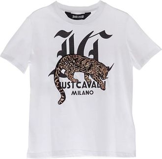 Just Cavalli T-Shirt Logo Leopardo - Dames - T-shirts - Wit - XL - Katoen - Tops