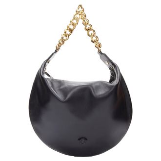 Versace Runway black medusa lamb leather gold tone chain hobo top handle bag