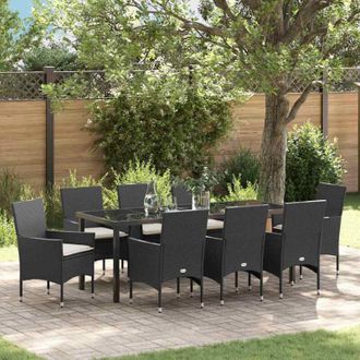 vidaXL Conjunto De Comedor De Jard&iacute;n 9 Pcs Negro Rat&aacute;n Sint&eacute;tico Vidaxl