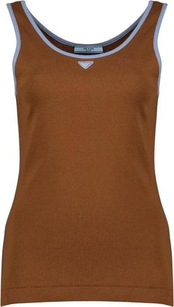 Prada Sleeveless Tops, female, Brown, Size: S Triangle Logo Tank Top
