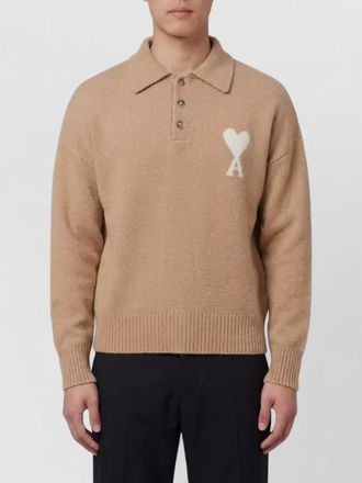 Ami alpaca knit long-sleeve polo shirt