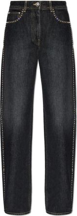 Versace Embellished High-Waist Regular Jeans - Dames - Loose Fit Jeans - Zwart - W26 - Katoen - Jeans