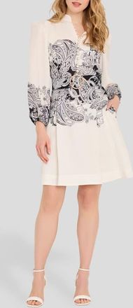 Tahari by ASL Belted Border Print Long Sleeve Dress in Ivory Black at Nordstrom, Size 16