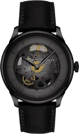 Tissot Chemin Des Tourelles Powermatic 80 Skeleton Grey Dial Leather Strap Mens Watch T139.836.36.441.00