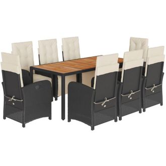 vidaXL Set De Comedor De Jard&iacute;n 9 Pzas Y Cojines Rat&aacute;n Sint&eacute;tico Negro Vidaxl