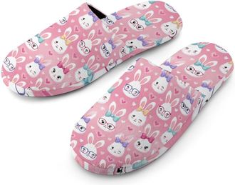 Generic Bunny Hand Drawn Rabbits Mens Slippers Warm Non-Slip Houes Shose Spa Slipper for Home Bedroom