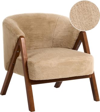 Beliani Sill&oacute;n De Sala De Estar Moderno Patas De Madera De Caucho Tapizado De Pelo Sint&eacute;tico Beige Skei
