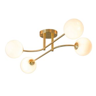 Loops Semi Flush Ceiling Light Satin Brass Plate & Opal Glass 4 x 3W LED G9 in Clear