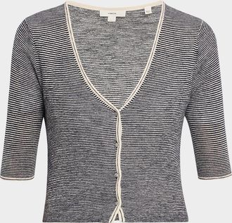 Vince Micro-Stripe V-Neck Cardigan