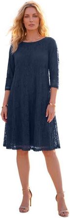 Roaman's Plus-Size 3/4 Sleeve Boatneck Lace Swing Dress in Navy at Nordstrom, Size 24