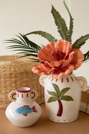 Kalalou Set Of Two Ceramic Fish And Palm Tree Vases