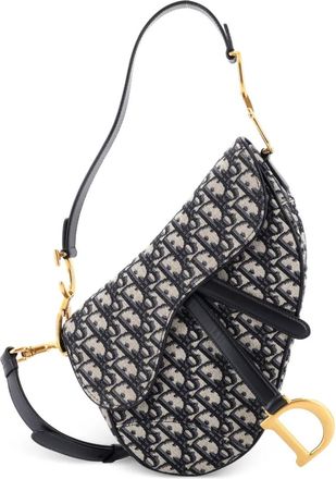 Dior Borsa a spalla Saddle media in tela con motivo Oblique con tracolla - Blu