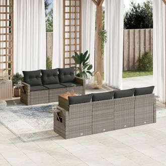 vidaXL Set De Sof&aacute;s De Jard&iacute;n 8 Pzas Y Cojines Rat&aacute;n Sint&eacute;tico Gris Vidaxl
