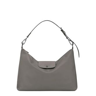 Longchamp Shoulder Bag With Zip Closure And Front Logo Gray Leather For Women Grey