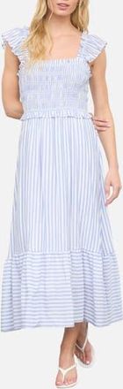 Blu Pepper Stripe Flutter Sleeve Smocked Dress in Blue at Nordstrom Rack, Size Medium