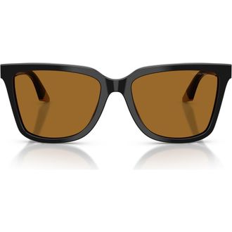 Emporio Armani 55mm Polarized Irregular Sunglasses in Shiny Black/Beige /Polar at Nordstrom