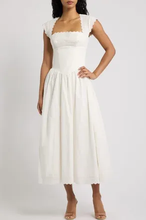 House of CB Fiorella Broderie Short Sleeve Dress in White at Nordstrom, Size X-Large