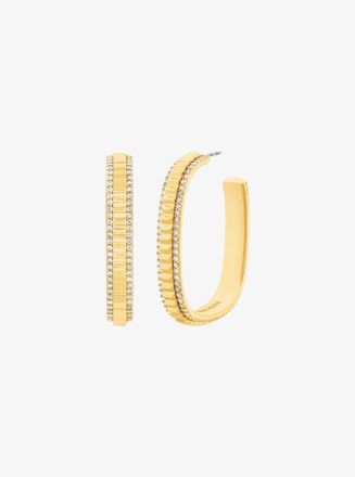 Michael Kors Large Pav&eacute; Gold-Tone Brass Hoop Earrings