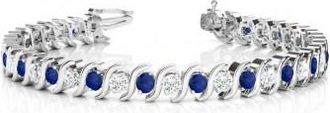 Allurez Blue Sapphire & Diamond Tennis S Link Bracelet 14k White Gold (4.00ct)