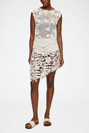 Ganni White Knit Top in Cotton Crochet - Size S Organic