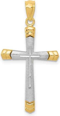 Diamond2Deal 14k Two-tone Gold Polished Diamond-Cut Cross Pendant
