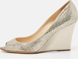 Jimmy Choo London Metallic Glitter Baxen Wedge Pumps
