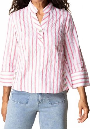 Habitat Hampton Stripe Vineyard Shirt Top In Coral