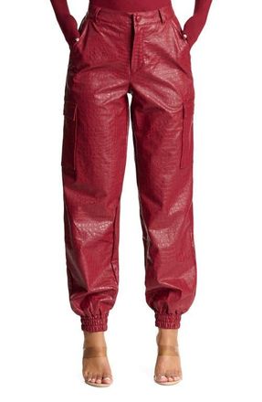 Naked Wardrobe The Crocodile Faux Leather Joggers in Cabernet at Nordstrom, Size Small