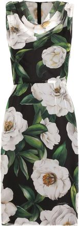 Dolce & Gabbana Black Gardenia-print Chiffon Midi Dress